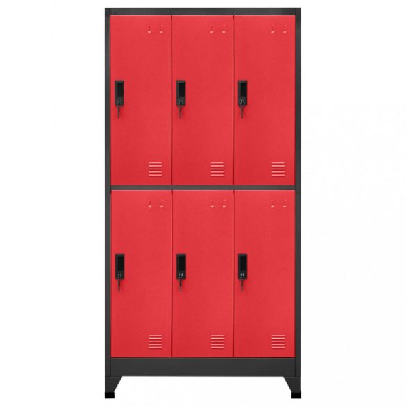 antracitszürke-piros acél zárható szekrény 90 x 45 x 180 cm