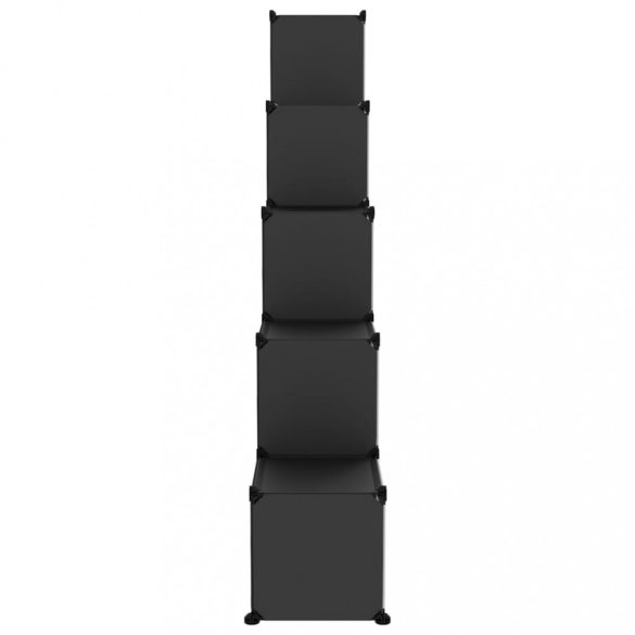 fekete polipropilén tárolókocka 15 db kockával és ajtókkal