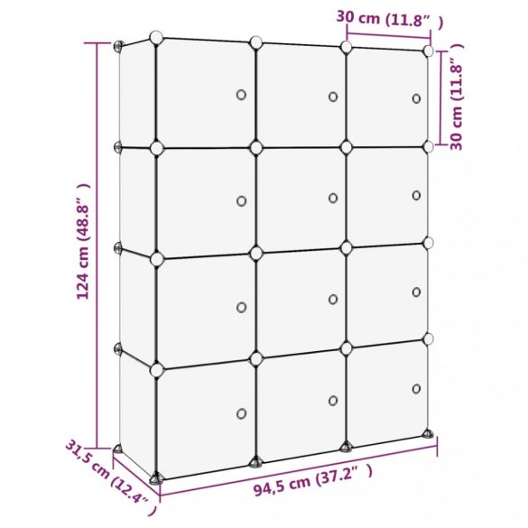 fekete polipropilén tárolókocka 12 db kockával és ajtókkal