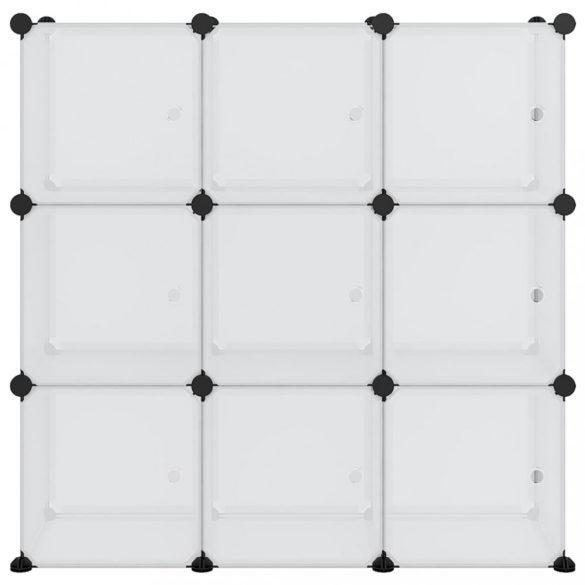 átlátszó PP tárolókocka-rendszerező 9 kockával és ajtókkal