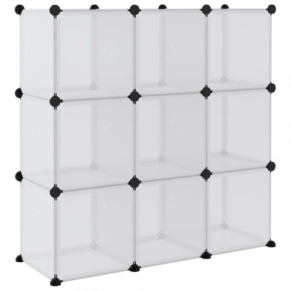átlátszó PP tárolókocka-rendszerező 9 kockával és ajtókkal