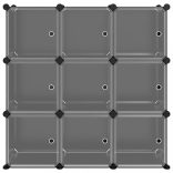 fekete polipropilén tárolókocka 9 db kockával és ajtókkal