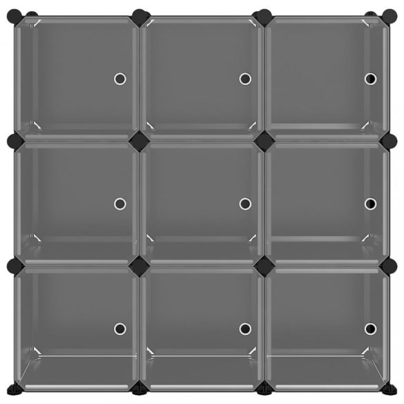 fekete polipropilén tárolókocka 9 db kockával és ajtókkal
