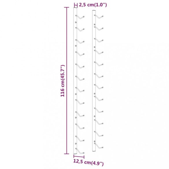 2 db fehér vas falra szerelhető bortartó állvány 12 palacknak