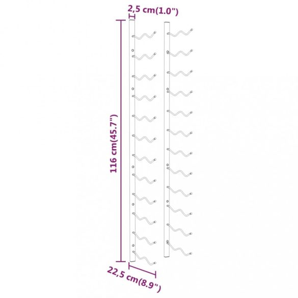 arany vas falra szerelhető bortartó állvány 24 palacknak