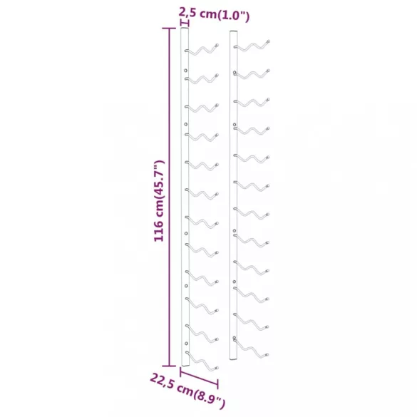 2 db fehér vas falra szerelhető bortartó állvány 24 palacknak