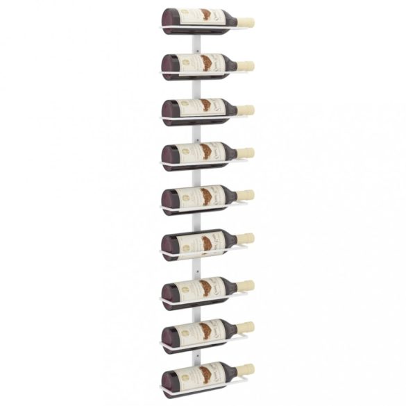 fehér vas falra szerelhető bortartó állvány 9 palacknak