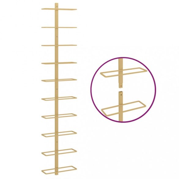 arany fém falra szerelhető bortartó állvány 10 palacknak