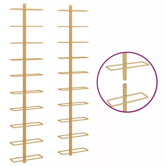 arany fém falra szerelhető bortartó állvány 10 palacknak