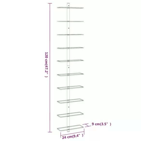 arany fém falra szerelhető bortartó állvány 10 palacknak