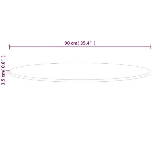 kerek kezeletlen tömör tölgyfa asztallap Ø90 x 1,5 cm