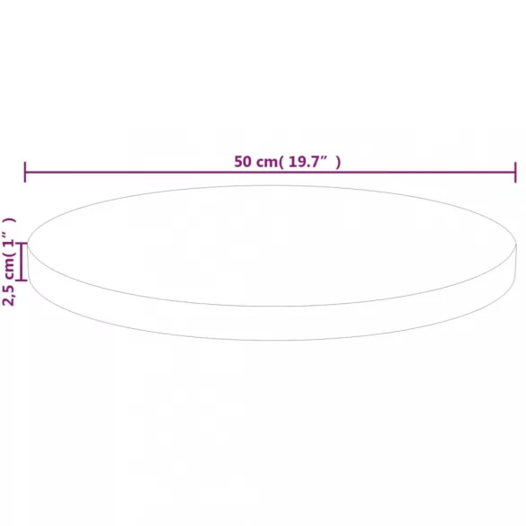 kerek kezeletlen tömör tölgyfa asztallap Ø50 x 2,5 cm