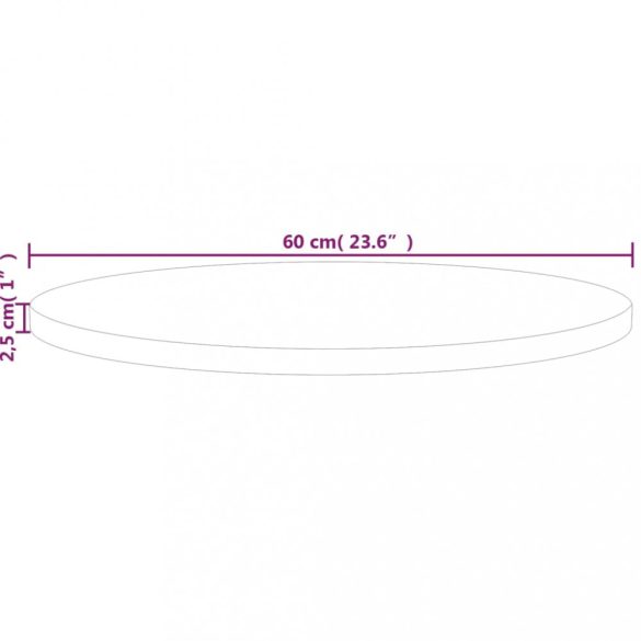 kerek kezeletlen tömör tölgyfa asztallap Ø60 x 2,5 cm