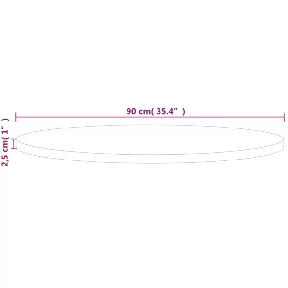 kerek kezeletlen tömör tölgyfa asztallap Ø90 x 2,5 cm