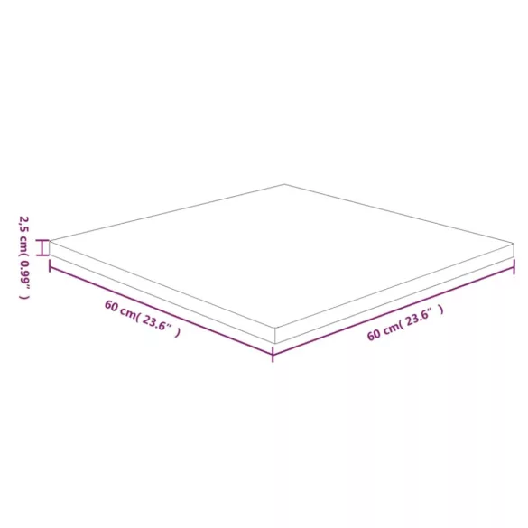 világosbarna kezelt tömör tölgyfa négyzet asztallap 60x60x2,5cm