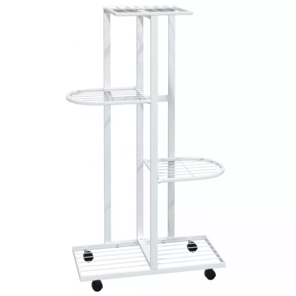 4 szintes fehér vas virágtartó állvány kerekekkel 44x23x80 cm