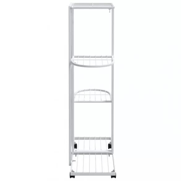 4 szintes fehér vas virágtartó állvány kerekekkel 44x23x80 cm