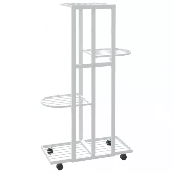 4 szintes fehér vas virágtartó állvány kerekekkel 44x23x80 cm
