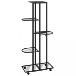 5-szintes fekete vas virágtartó állvány kerekekkel 44x23x100 cm