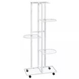 5 szintes fehér vas virágtartó állvány kerekekkel 44x23x100 cm