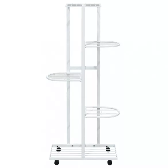 5 szintes fehér vas virágtartó állvány kerekekkel 44x23x100 cm