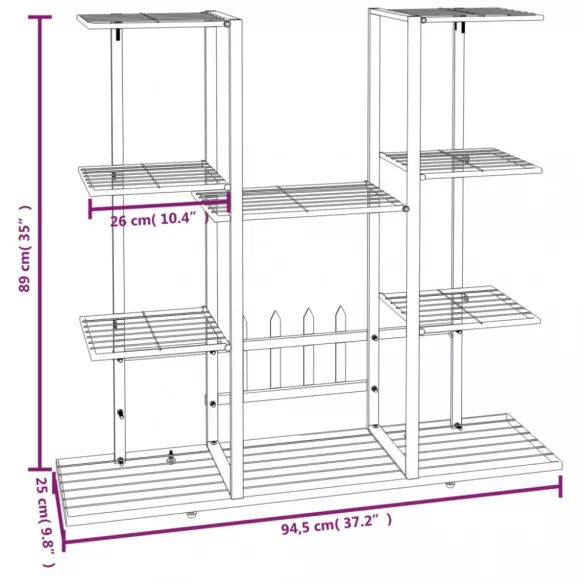 fehér vas virágtartó állvány 94,5 x 25 x 89 cm