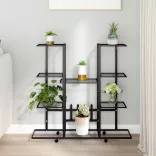 fekete vas virágtartó állvány kerekekkel 94,5 x 24,5 x 91,5 cm