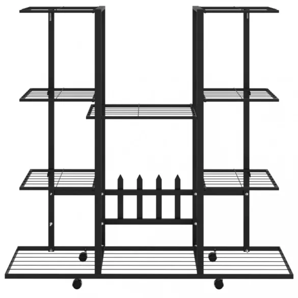 fekete vas virágtartó állvány kerekekkel 94,5 x 24,5 x 91,5 cm