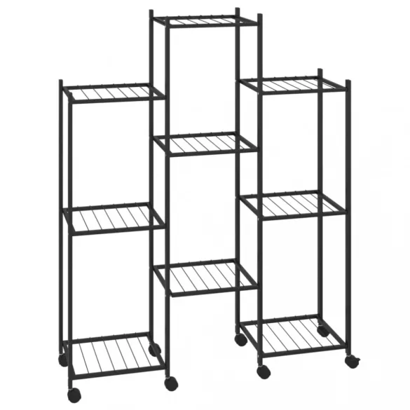 fekete vas virágtartó állvány kerekekkel 83 x 25 x 103,5 cm