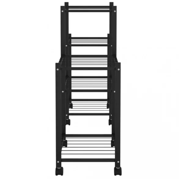 fekete vas virágtartó állvány kerekekkel 83 x 25 x 63,5 cm