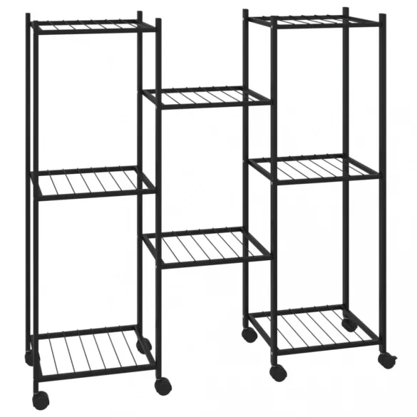 fekete vas virágtartó állvány kerekekkel 83 x 25 x 83,5 cm