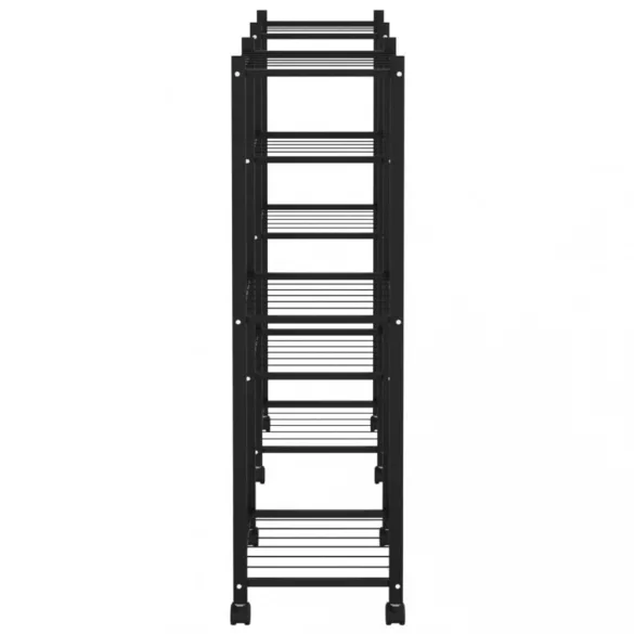 fekete vas virágtartó állvány kerekekkel 83 x 25 x 83,5 cm