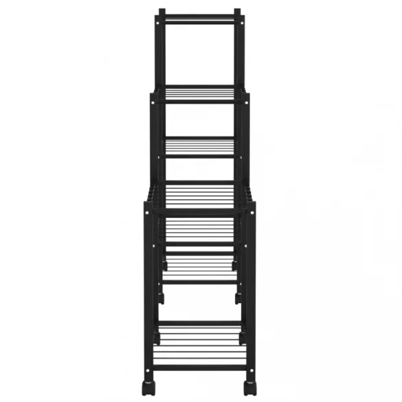 fekete vas virágtartó állvány kerekekkel 83 x 25 x 83,5 cm