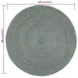 olívazöld színű kézzel szőtt kör alakú jutaszőnyeg 180 cm