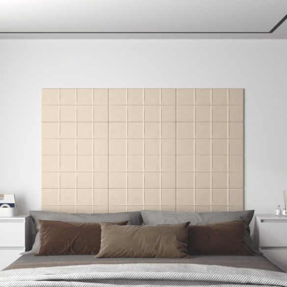 12 db krémszínű bársony fali panel 60x30 cm 2,16 m²