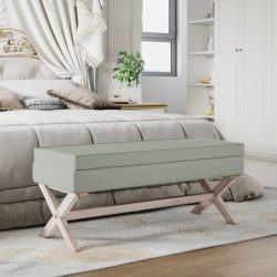 világosszürke bársony tárolóülőke 110 x 45 x 49 cm