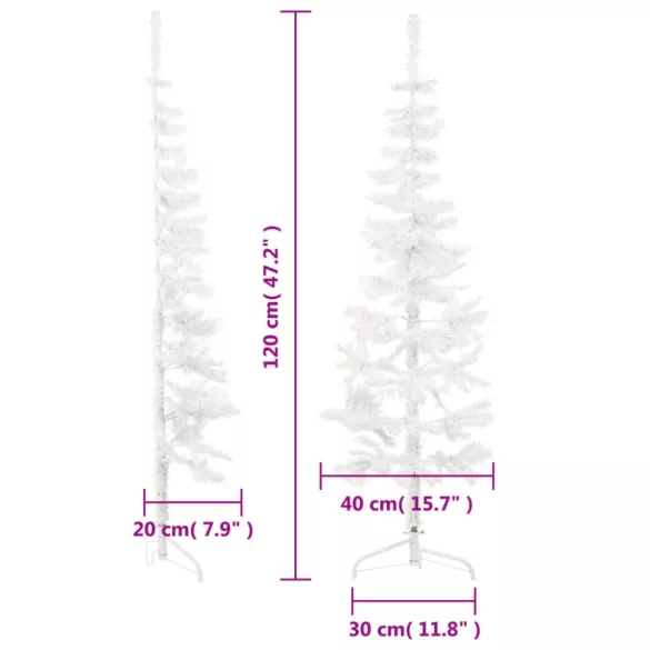 fehér vékony fél műkarácsonyfa állvánnyal 120 cm