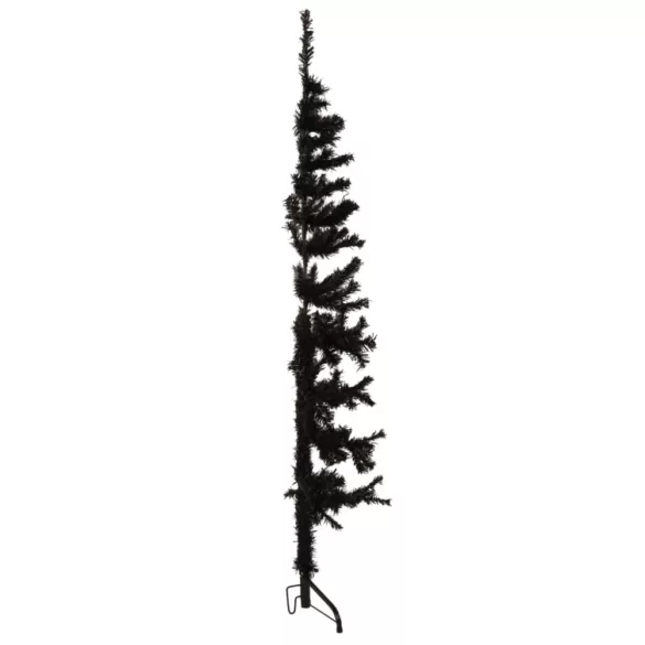 fekete vékony fél műkarácsonyfa állvánnyal 150 cm