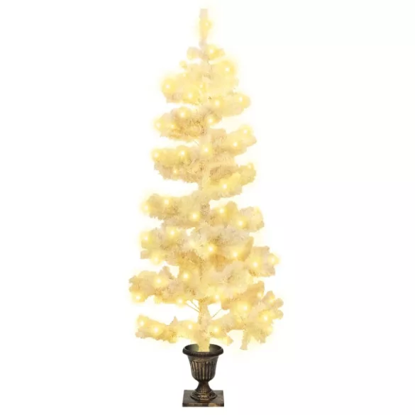 fehér PVC kivilágított kacskaringós karácsonyfa kaspóval 120 cm