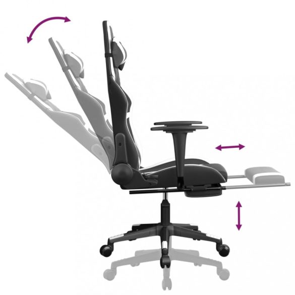 Masszázsjátékszék fekete-fehér műbőr lábtartóval