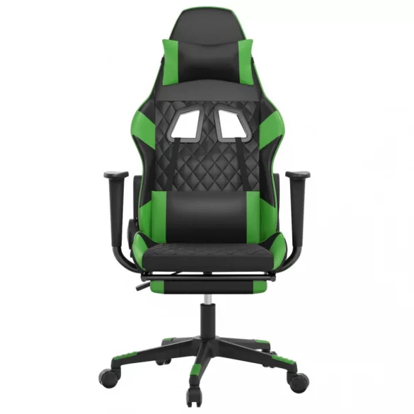 fekete és zöld műbőr masszázsjátékszék lábtartóval