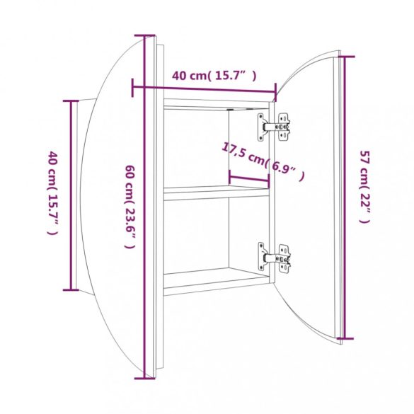 fekete fürdőszobaszekrény kerek tükörrel/LED-del 40x40x17,5 cm