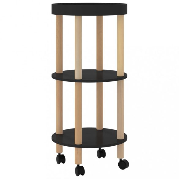 3 szintes fekete szerelt fa és tömör fenyőfa kocsi 38x38x82 cm