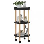 3 szintes fekete szerelt fa és tömör fenyőfa kocsi 38x38x82 cm