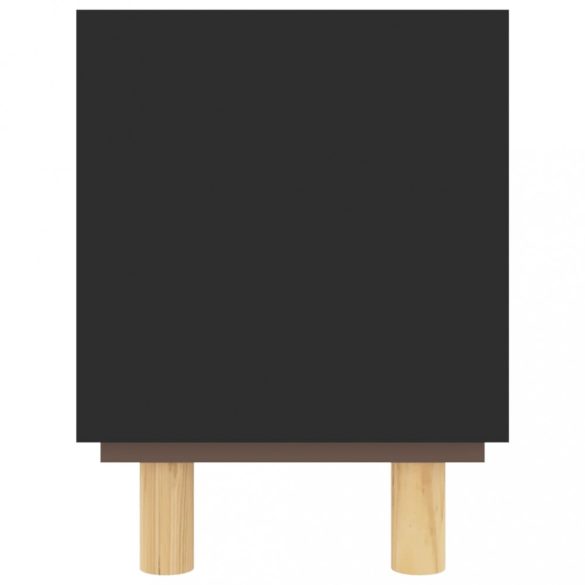 fekete fenyőfa és természetes rattan TV-szekrény 80x30x40 cm