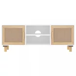 fehér fenyőfa és természetes rattan TV-szekrény 105x30x40 cm