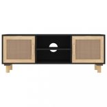 fekete fenyőfa és természetes rattan TV-szekrény 105x30x40 cm