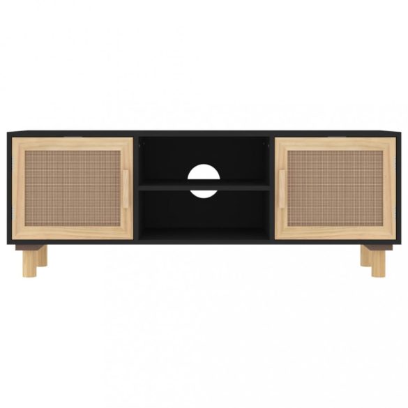fekete fenyőfa és természetes rattan TV-szekrény 105x30x40 cm