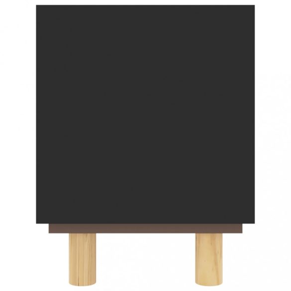 fekete fenyőfa és természetes rattan TV-szekrény 105x30x40 cm