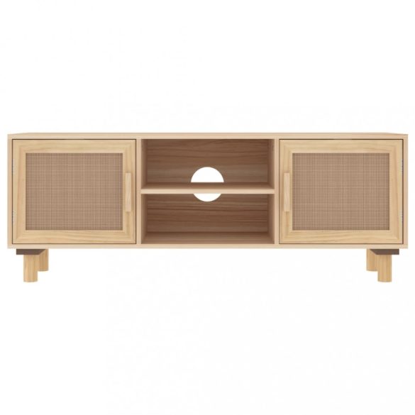 barna fenyőfa és természetes rattan TV-szekrény 105x30x40 cm